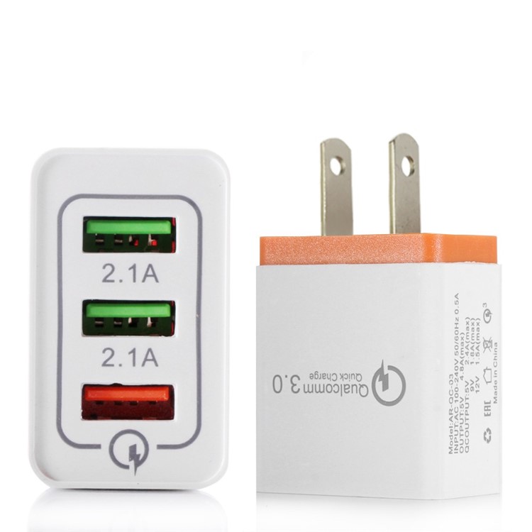

Portable Travel Home Universal QC3.0 Quick Charge 3-Port USB Wall Charger - US Plug / Orange, iPhone XS 5.8 inch