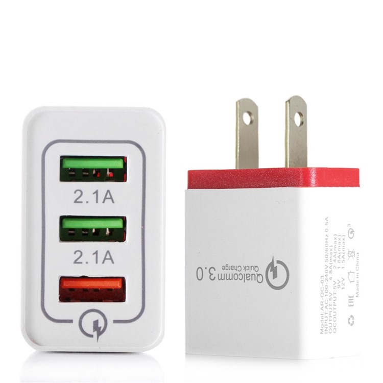 

Portable Travel Home Universal QC3.0 Quick Charge 3-Port USB Wall Charger - US Plug / Red, iPhone XS 5.8 inch