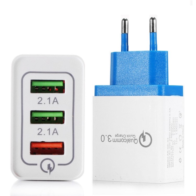 

Портативное Зарядное Устройство Для Дома Универсальный QC3.0 3-портовый USB Зарядное Устройство - Вилка ЕС / Синий, iPhone XS 5.8 inch