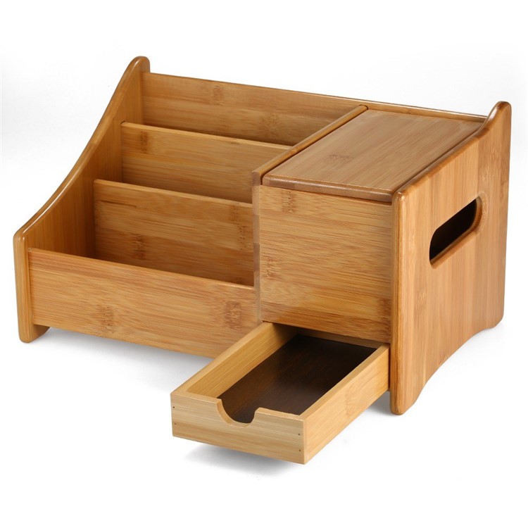 Purchased Natural Bamboo Desk Organizer With 3 Compartments 1 Drawer C Fold Paper Hand Towel Case