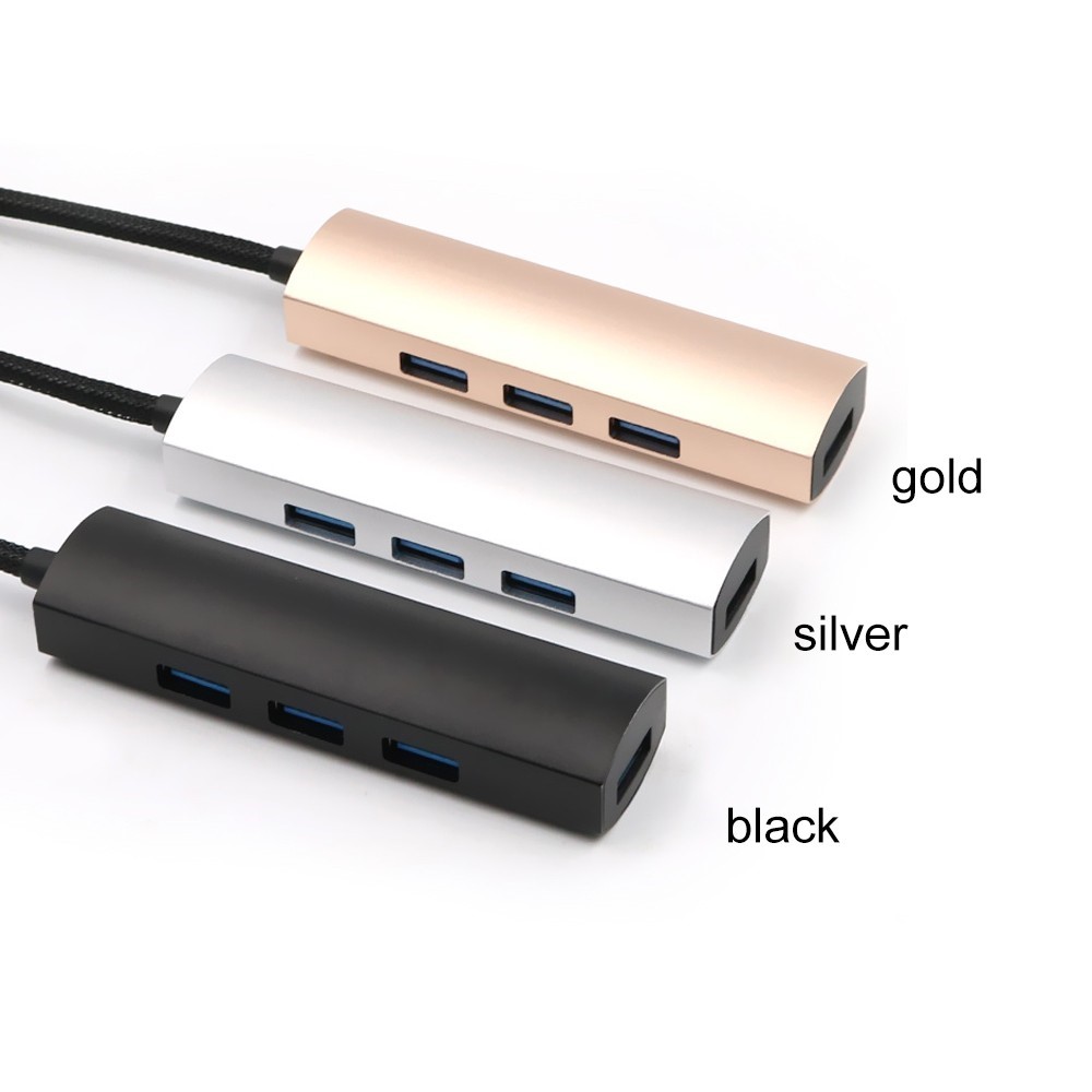 T-552 4Ports USB3.0 Hub Aluminio Aley Expander Adaptador Convertidor de Datos de Transmisión de Alta Velocidad Compatible Con Mouse/teclado/disco Duro Móvil - Negro