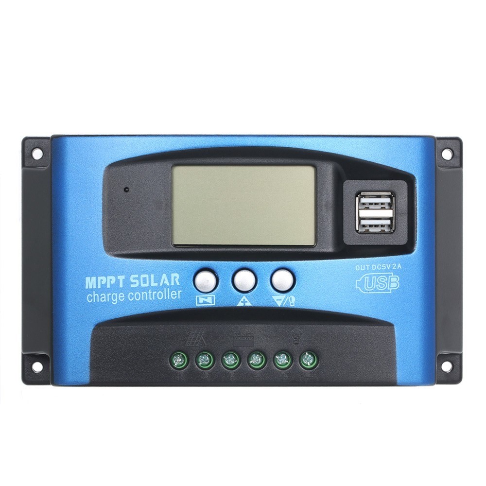 Controlador de Carga Solar MPPT 100A Regulador de Panel Solar de 12v/24 v Con Pantalla LCD Dual Modos de Control de Carga Múltiple USB