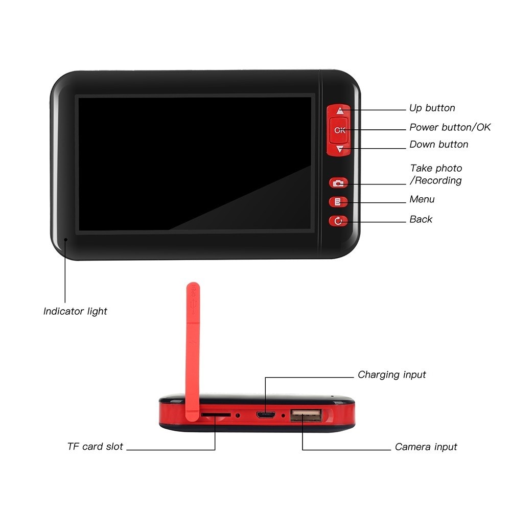 Schermo Industriale Da 4,3 Pollici Endoscopio Industriale Endoscopio BoresCope Telecamera 8-LED 8mm Lente 1080p Display Schermo - Cavo Semirigido 5m