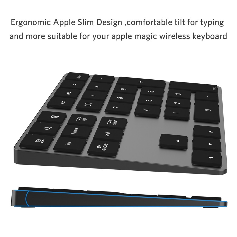 Teclado De Teclado Bluetooth Numérico Inalámbrico De Aluminio De 34 Llave Para Windows / IOS / Android - Negro