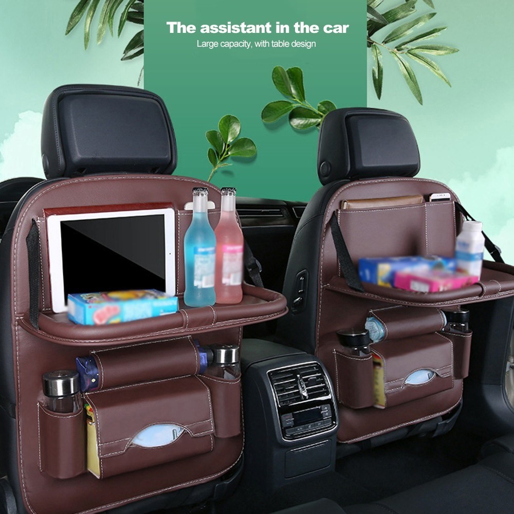 Multifunción Asiento De Coche Bolsa Trasera Mesa Plegable Organizador Almohadilla Bebida Bebida Bolsillo - Negro