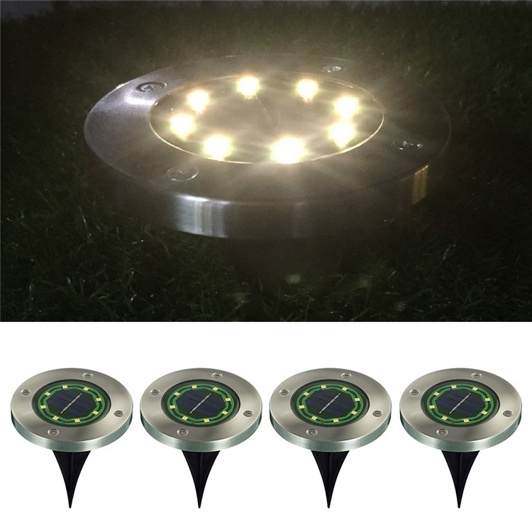 4pcs Solar Garden Lights 8-LED Light Light en Acier Inoxydable Étanché - Blanc Chaud