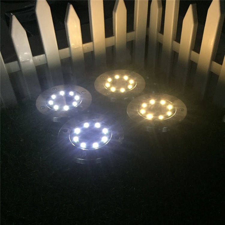 4pcs Solar Garden Lights 8-LED Light Light en Acier Inoxydable Étanché - Blanc Chaud