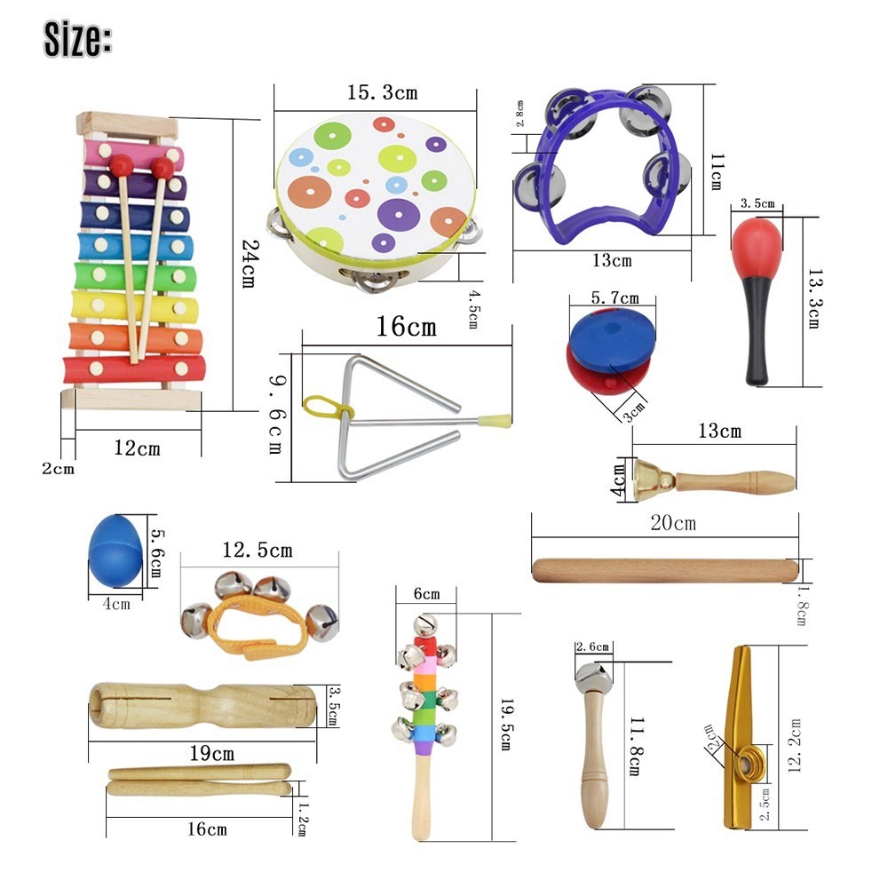 19pcs / Set Musikinstrument Spielzeug Kit Pädagogisches Spielzeug Set Kinderspielzeug (Tamburin + Xylophone + Barbell Usw.)