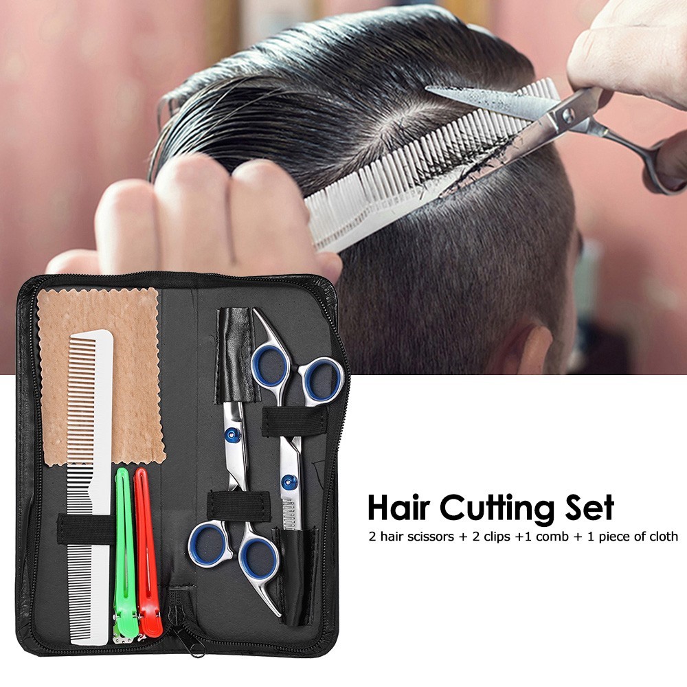 Ciseaux de Coupe à Cheveux Professionnels 7 en 1 Set Outil de Coiffure Salon Home Barber Sishols Hair Furning Kit