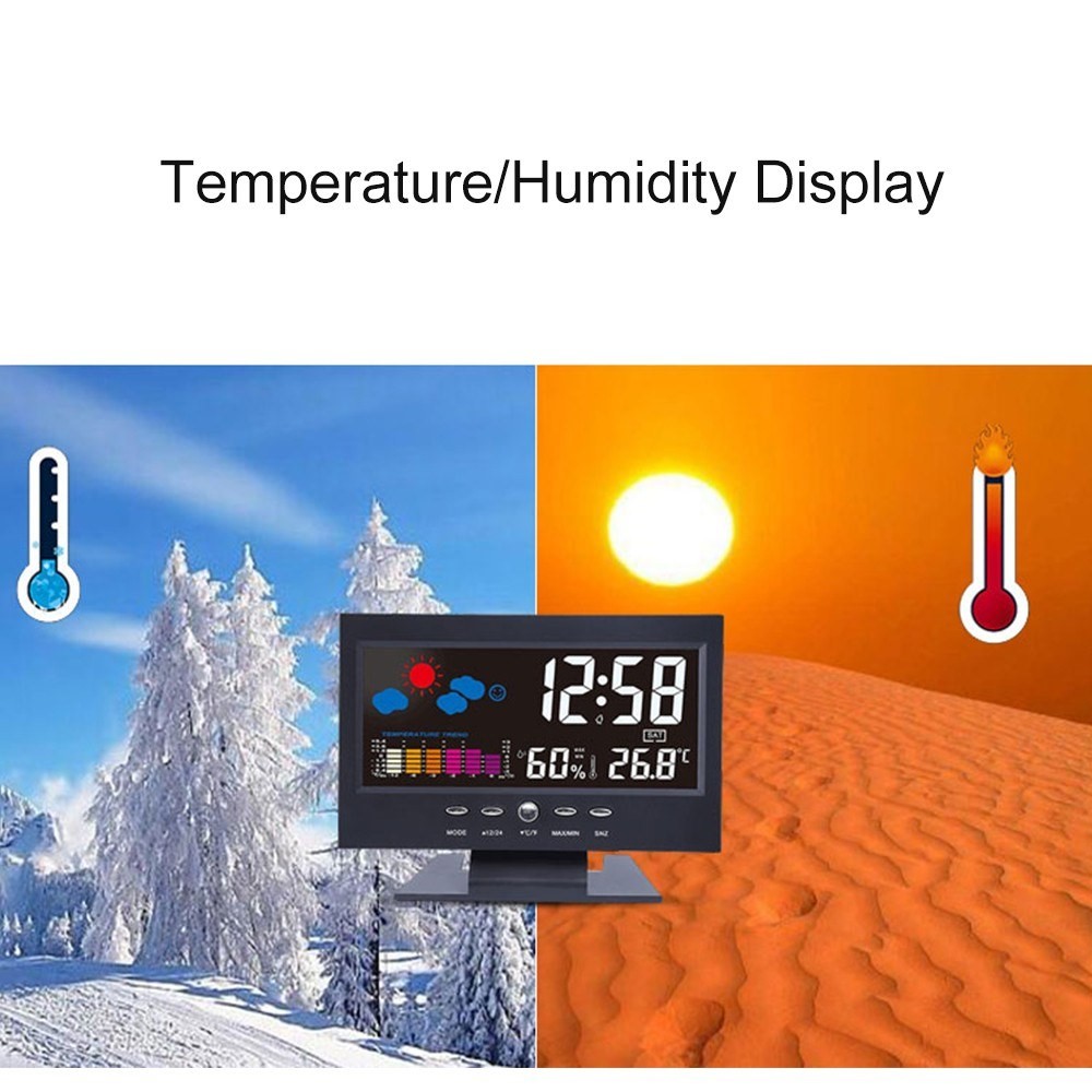 Multifunktionale Wecker Hintergrundbeleuchtung LCD-Bildschirm Digitaluhr Mit Zeit / Datum / Woche / Temperatur / Luftfeuchtigkeit / Wetteranzeige-2