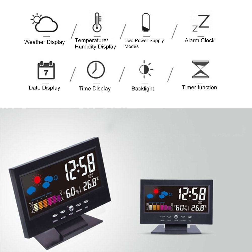 Multifunktionale Wecker Hintergrundbeleuchtung LCD-Bildschirm Digitaluhr Mit Zeit / Datum / Woche / Temperatur / Luftfeuchtigkeit / Wetteranzeige-4