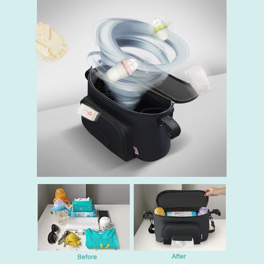 Baby Stroller Bag Organizer Bag Mama Carriae Buggy Carry Cask Cask Hook Mochila Mochila - Negro-7