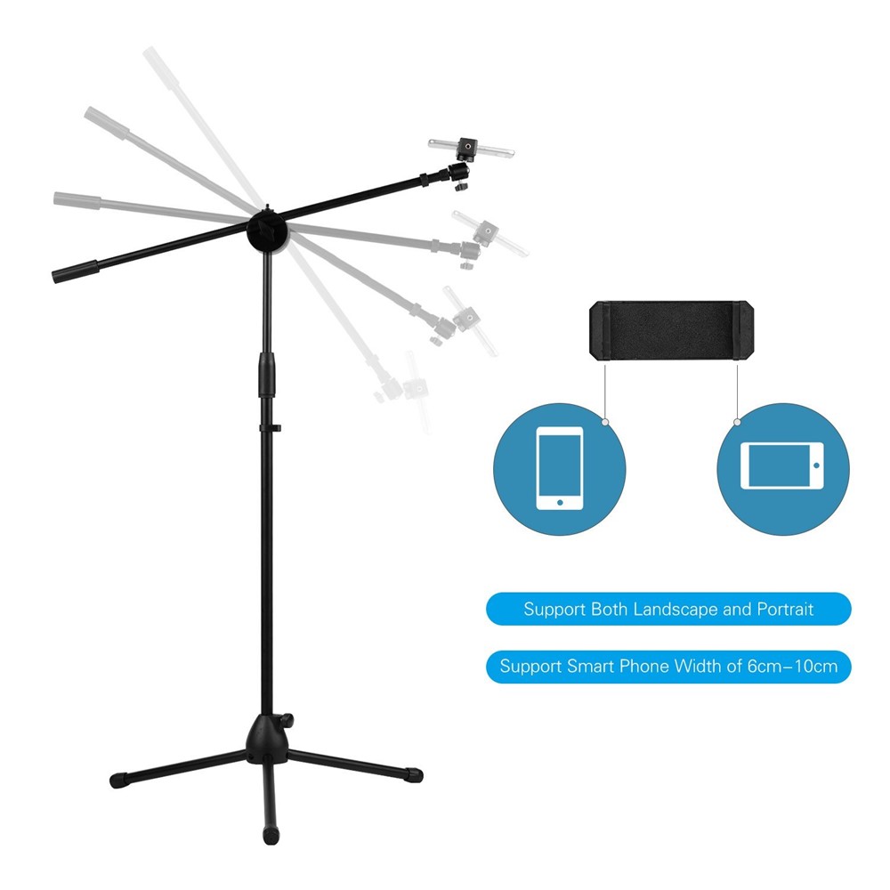 140cm / 4.6ft Réglable Hauteur Stand Alliage Alliage Trépied Trépied Support Avec Support De Téléphone Capacité Maximale 2kg Pour La Photographie De Tournage Vidéo En Direct En Streaming