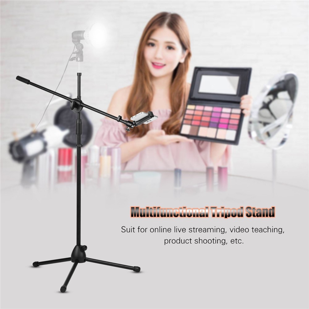 140 Cm. / 4.6ft Regolabile Altezza Stand Luminoso In Lega Di Alluminio Piano Treppiede Kit Da Treppiede Con Supporto Telefono Capacità 2 Kg Per Live Streaming Fotografia Di Tiro In Streaming