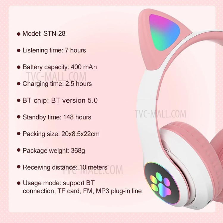 Wholesale STN-28 Over Ear Music Headset Glowing Cat Ear Headphones ...