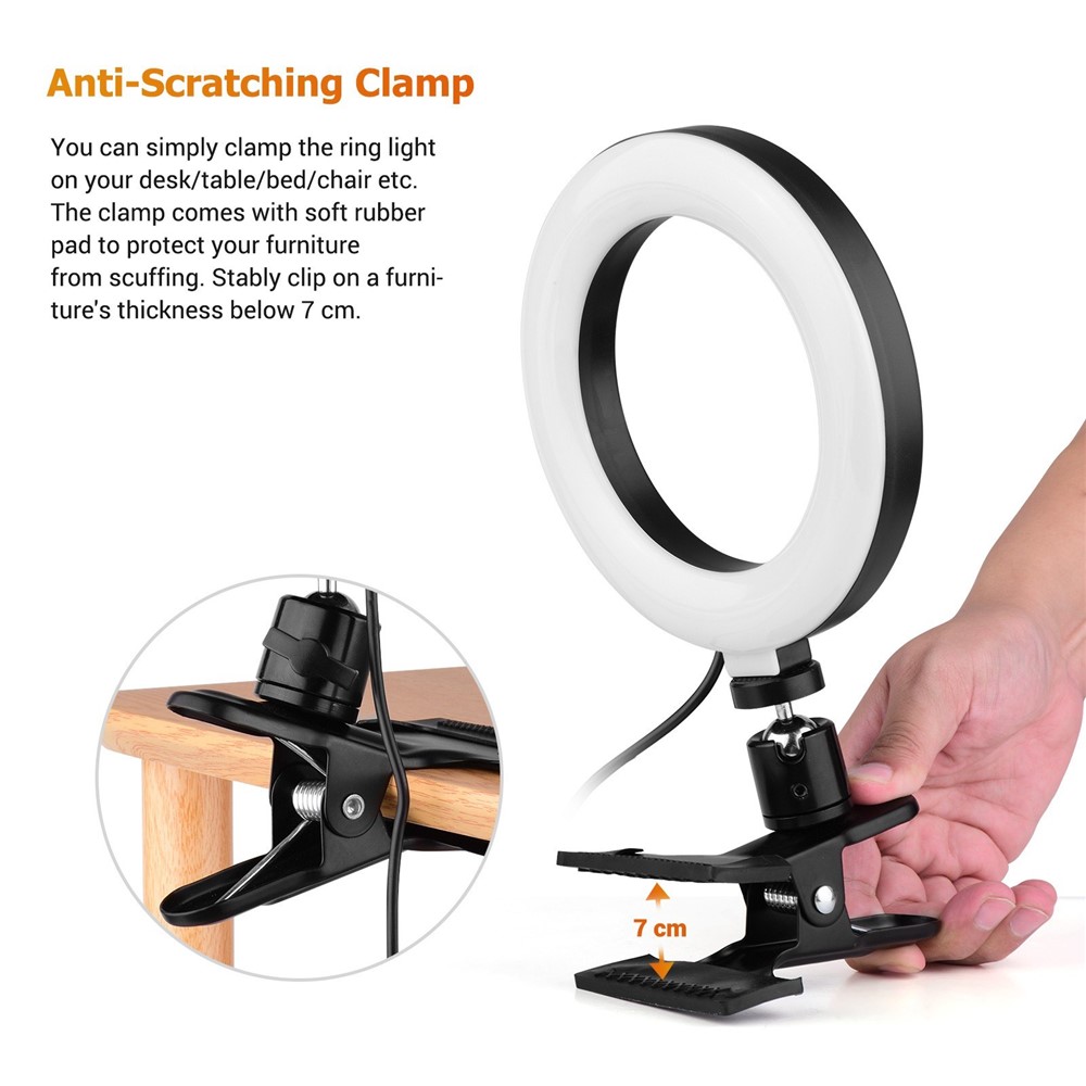 6,3 Pouces 2700k-5500k Ring Selfie Ring Video Light With Clamp Mount Pour L'enseignement D'enseignement en Ligne Enregistrement Vidéo en Direct à la Vapeur