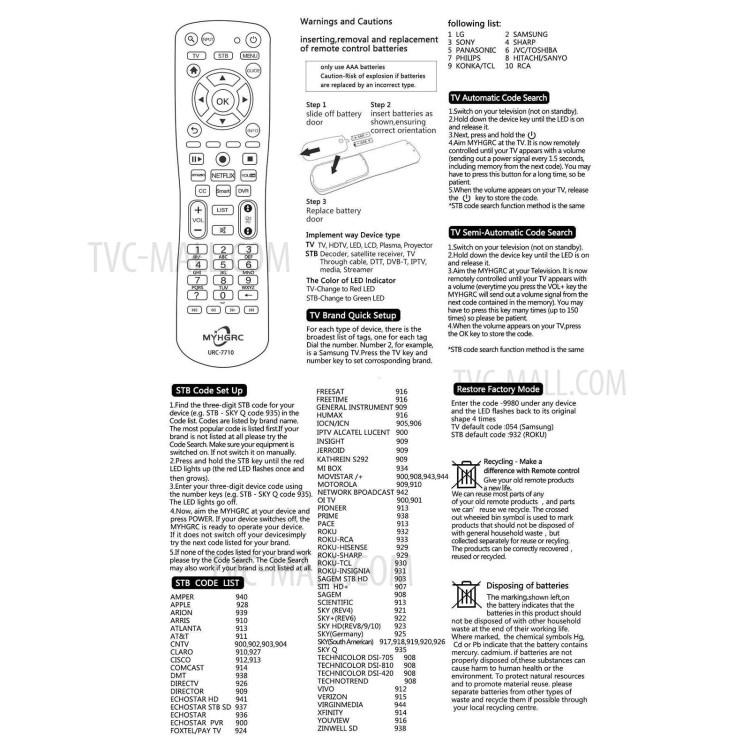 Compre MYHGRC URC7710 Para Samsung LG Sony TV TV Universal Digital Smart TV Reemplazo de