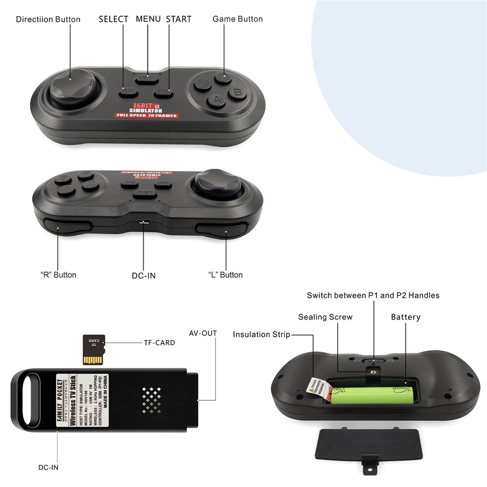 16bit Game Console 2.4 Ghz Wireless Game Controller Retro Doppelpack Controller Gamepad Joystick Vollgeschwindigkeit 70 Frames Geschenk Für Kinder Erwachsene Jungen Mädchen Mädchen