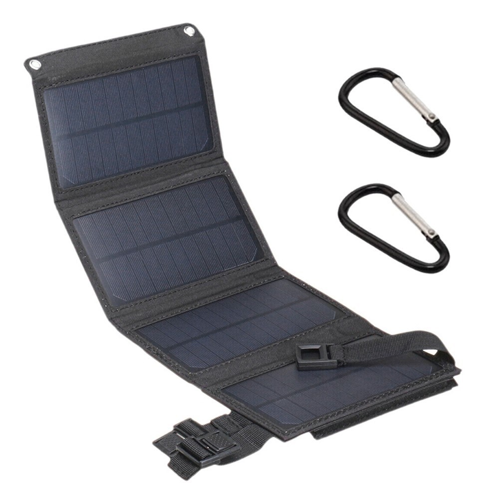 5V 10W Carregador Solar USB Portátil Carregador de Bateria Solar Embustial Portável de Bateria USB Bank Power Power Com 4 Painéis Solares - Preto