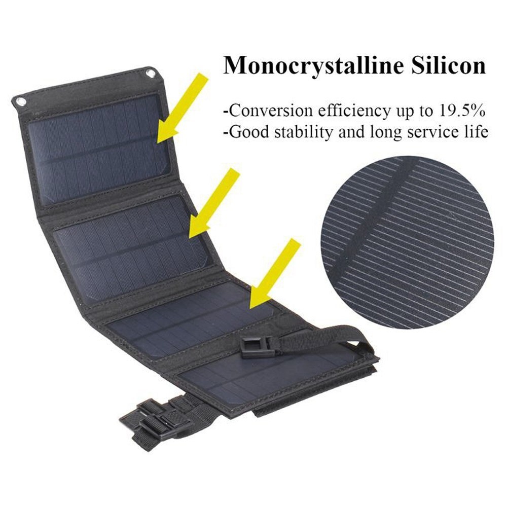 5V 10W USB Solar Carger Portátil al Aire Libre Batería Solar Cargador de Batería USB Banco de Energía Con 4 Paneles Solares - Negro