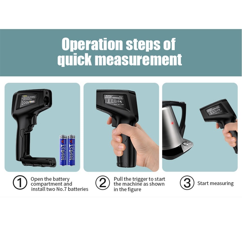 MESTEK IR03A -50 to 400 Degree Handheld Infrared Thermometer Non-Contact Digital Laser Industrial IR Temperature Tester with LCD Display-5