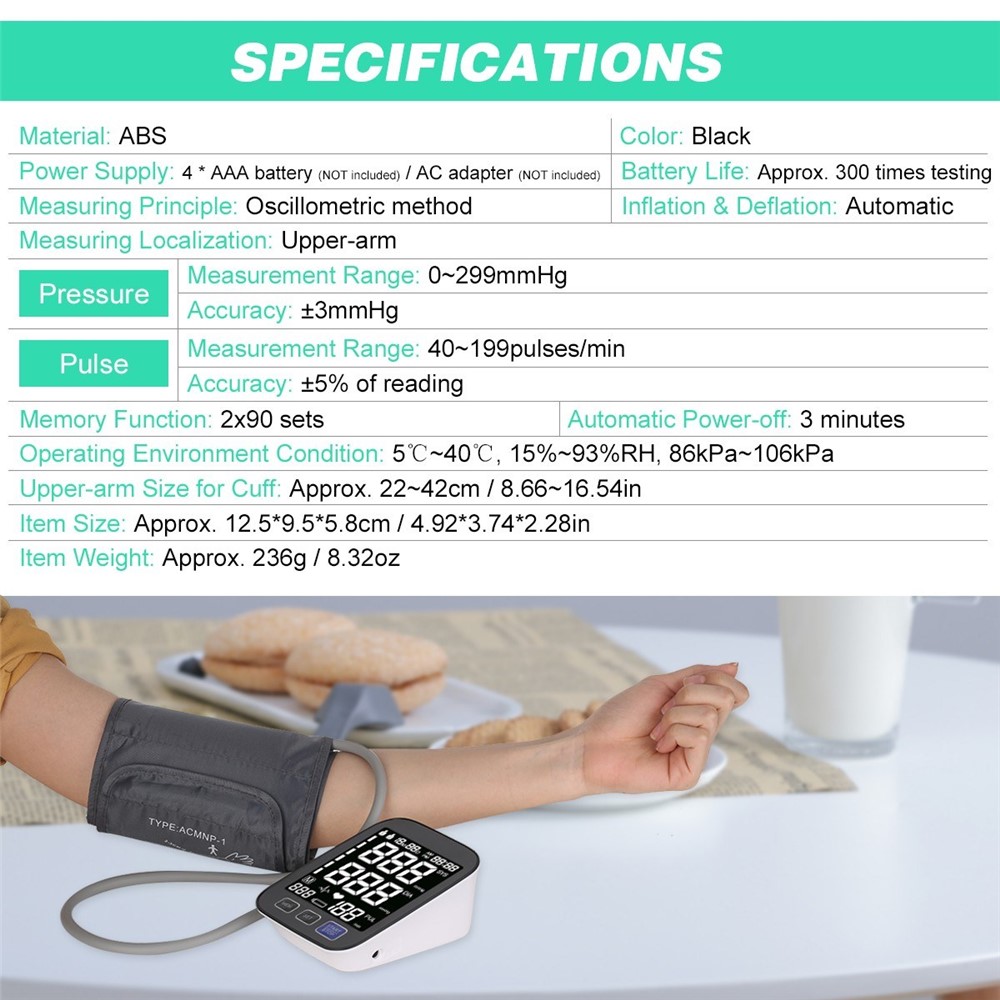 Monitor de Presión Arterial U82NH Kit Automático de la Máquina de Brazalete Digital Ajustable Con Brazalete Con Brazalete 8.7-16.5 Pulgadas/22-42 cm