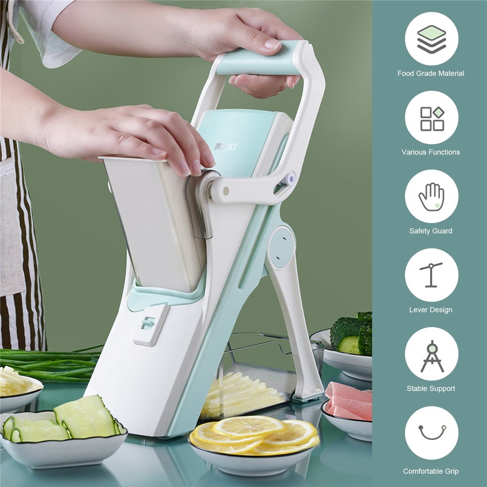 Gemüse Cutter Manual Food Chopper Multifunktional Fleisch Slicer -reisebericht (ohne FDA -zertifizierung) - Grün-13