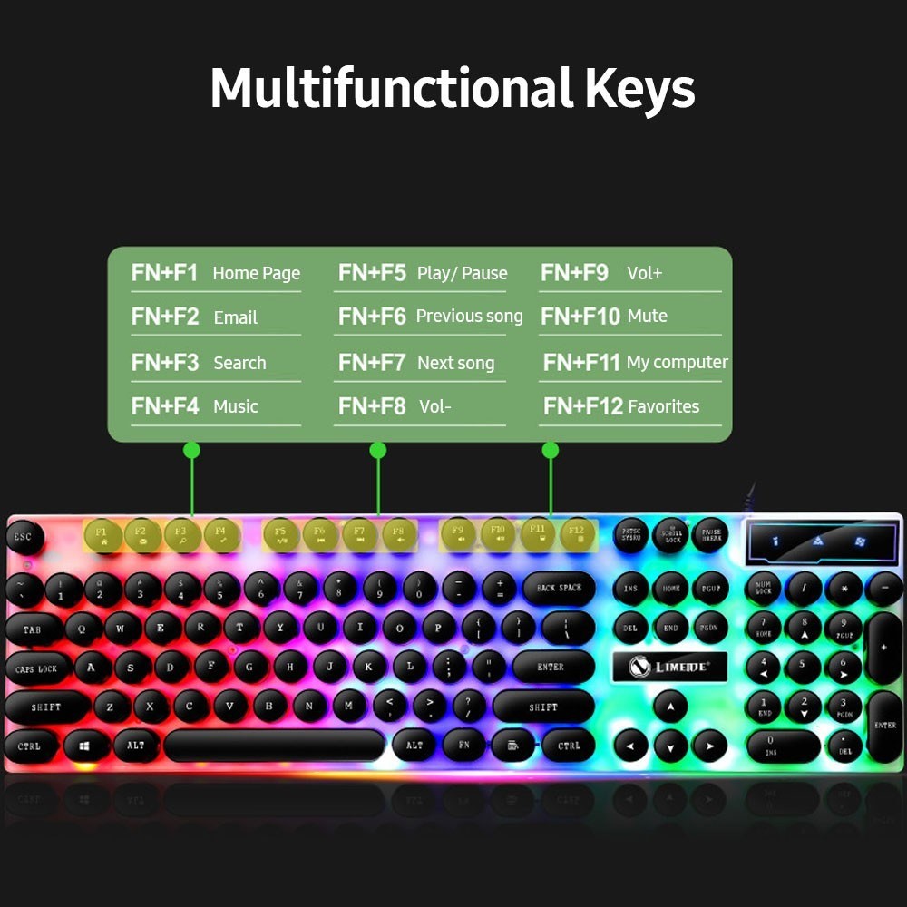 Combinamento de Teclado Com Retroilumação Com Barro de Teclado Com os Pés Dobráveis ​​do Mouse Suspenso Design Projeto de Teclado Respiratório Mouse Ergonômico - Preto