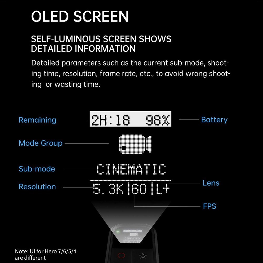 YSG05 Controllo Telecomando Wireless Per GoPro Hero 10/9/8 Nero/max/7 Nero/6 Nero Con Schermata di Visualizzazione OLED 80 Metri di Grande Distanza di Lavoro