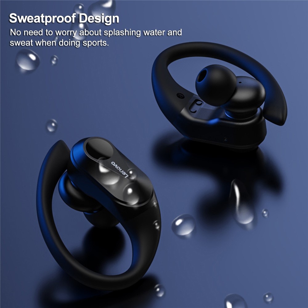 LENOVO LP75 BT5.3 Built-in Mic Ear-hook Sports Headset Sweatproof Earphone In-ear Earbuds with Charging Box - Black