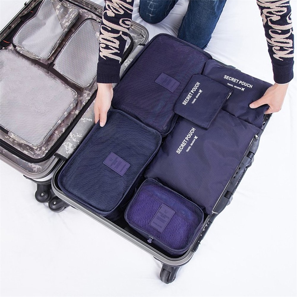 6 Pcs/conjunto de Bolsas de Armazenamento de Bagagem de Viagem Quadrada Bolsa Organizadora de Roupas - Azul Escuro