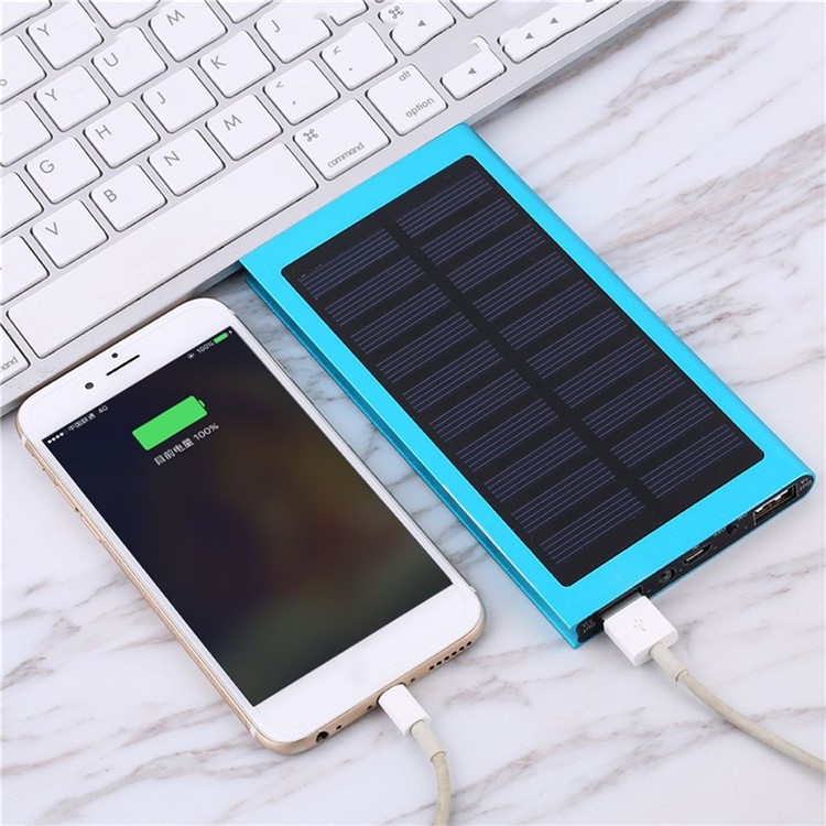 

2 USB Port Solar External Power Bank 10000mAh for iPhone Samsung Huawei - Blue