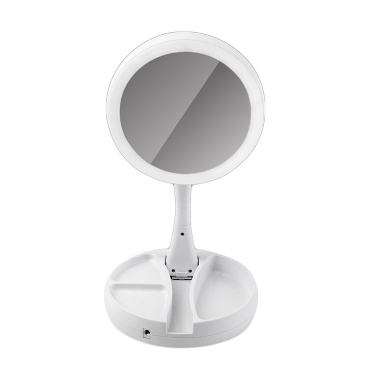 Purchased Double Sided Led Lights Makeup Mirror Folding Rotating Cosmetic Storage This Sleek Rotating Stainless Steel Cabinet Has A Mirrored Front And Two Storage Compartments Allowing You To Discreetly Hide Your Toiletries From