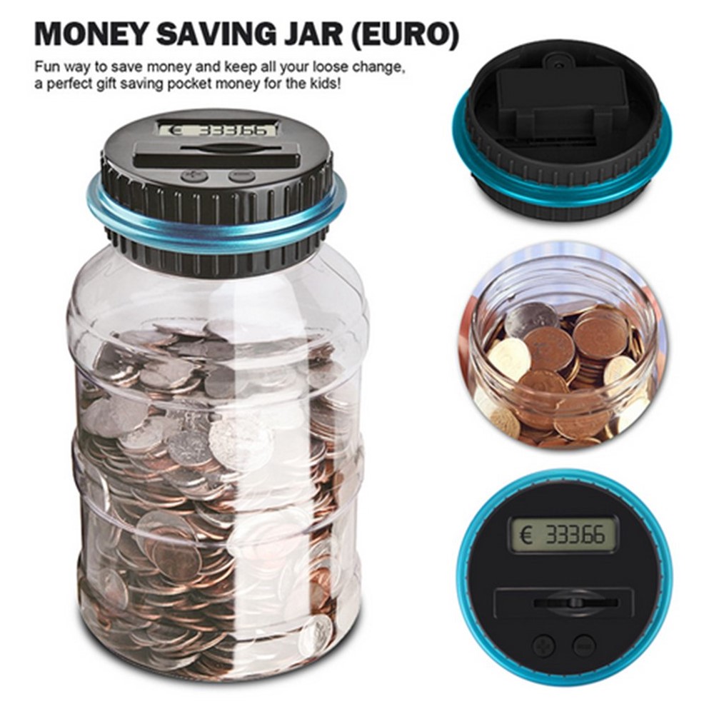 Electronic Digital Counting Coin Bank LCD Afficher le Compteur de Pot de Sauvegarde de L'argent - Euro