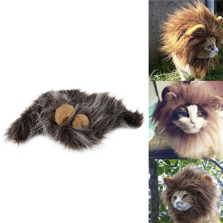Pet Costume Lion Mane Wig for Cat Halloween Christmas Party Dress Up with Ear - Grey-1