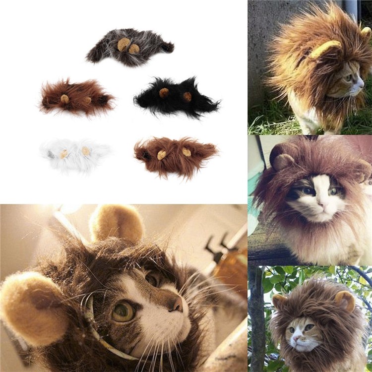 Pet Costume Lion Mane Wig for Cat Halloween Christmas Party Dress Up with Ear - Grey-10