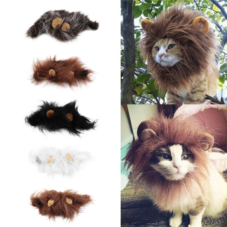Pet Costume Lion Mane Wig for Cat Halloween Christmas Party Dress Up with Ear - Grey-9