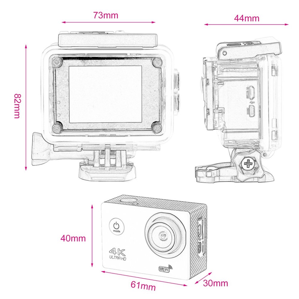 SJ60 2,0 Pouces LCD Imperméable 4K Wifi HD 1080p Camoraire de Caméra Sportive - Rose