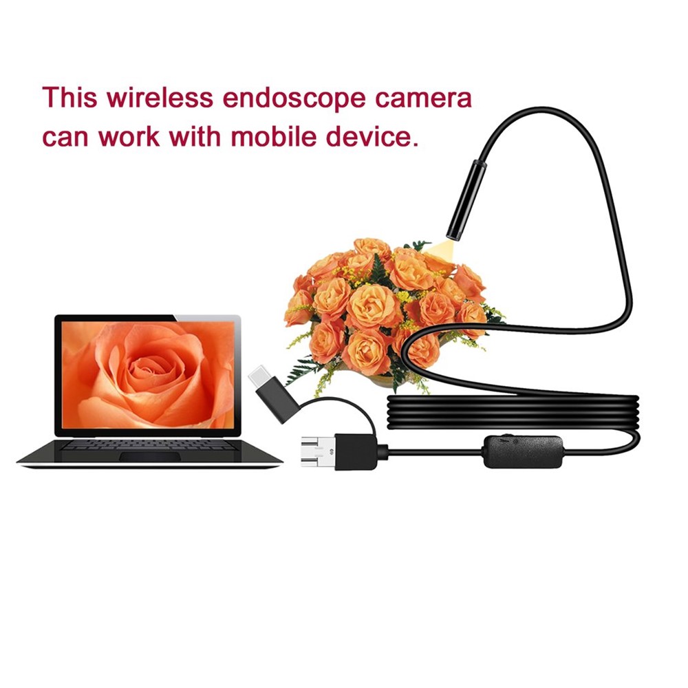 Micro Micro USB/Type-C/USB 3-in-1 HD Endoscopio Impianto di Borescope Camera Con 8 Luci a LED Bianca - 2m Filo Duro