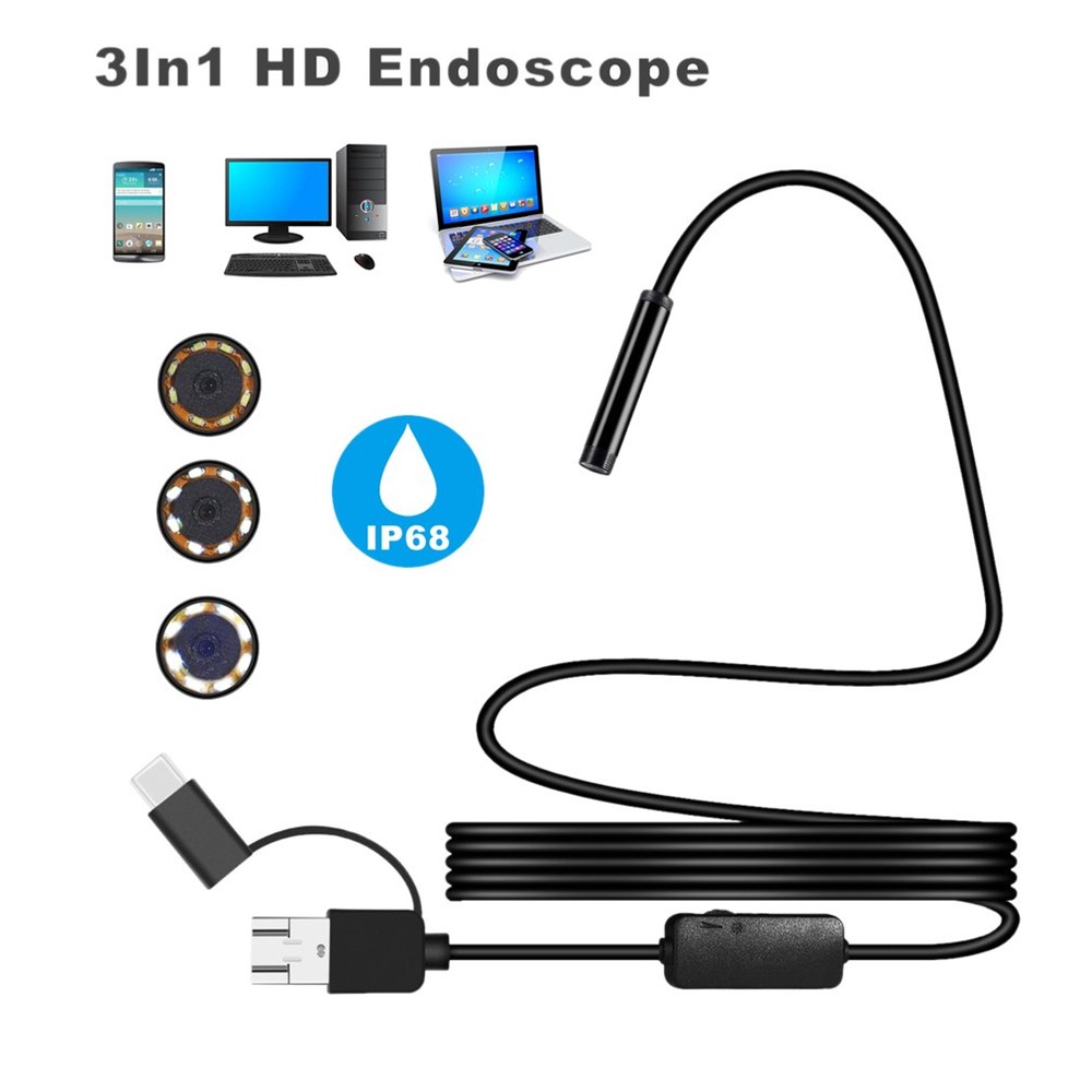 Micro Micro Usb / Type-c / Usb 3-en-1 HD Endoscope Appacier de Tube Arréprépor - Fil Dur 2m