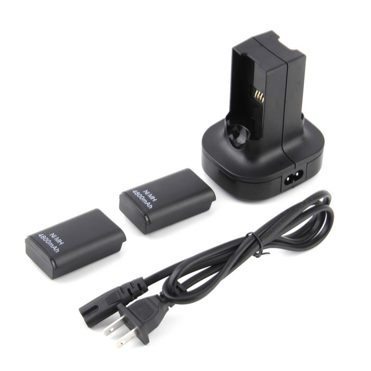 

Charging Station Charger Dock + 2 x 4800mAh Rechargeable Battery for Xbox 360 - Black / US Plug