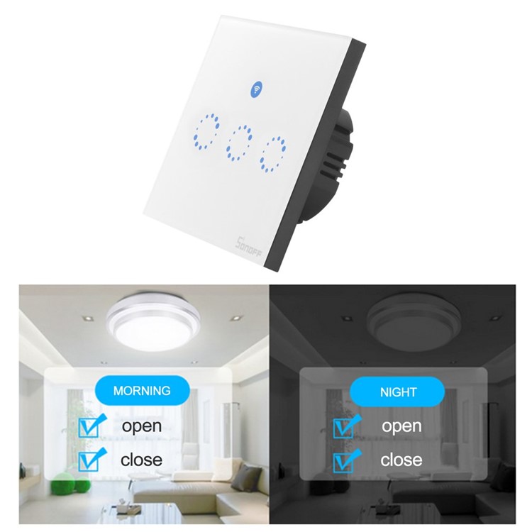 

SONOFF Touch Control Glass Panel Touch LED Light Switch Smart Wall WiFi Light Switch - 3 Modes / UK Plug