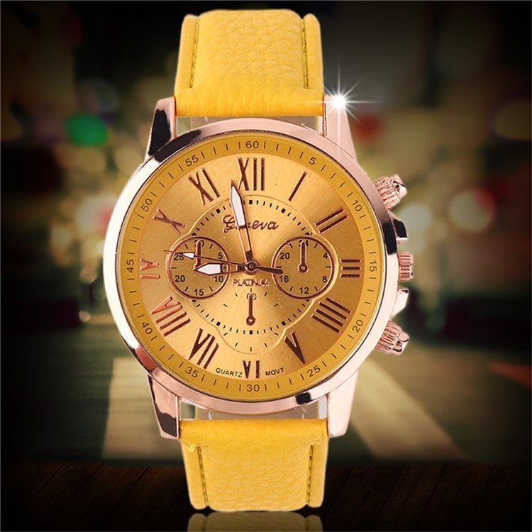 

Casual Stylish Numerals PU Leather Alloy Quartz Wristwatch - Yellow