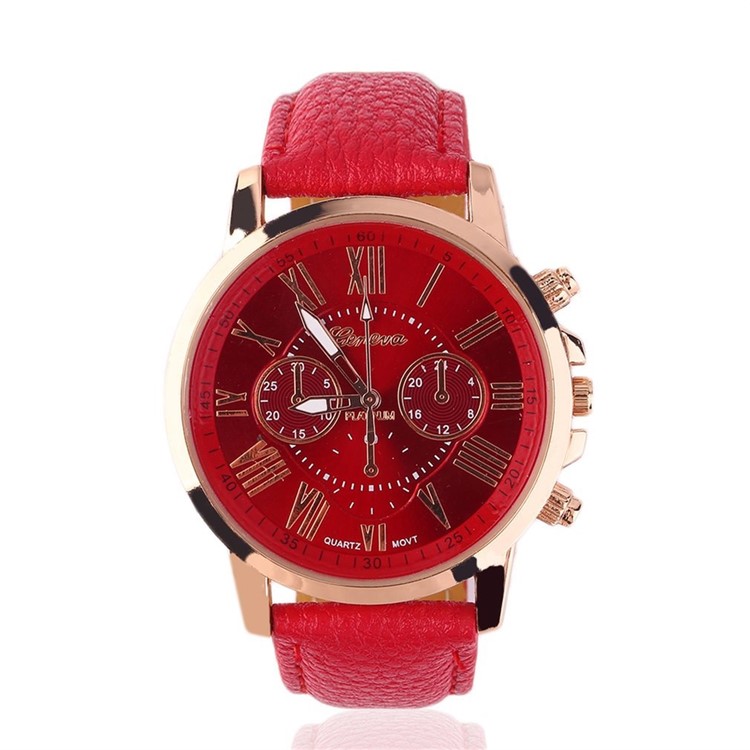 

Numerals Alloy Quartz Movement Watch with PU Leather Strap - Red