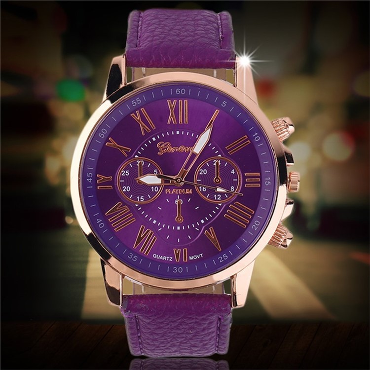 

Numerals Alloy Quartz Movement Wrist Watch with PU Leather Strap - Purple