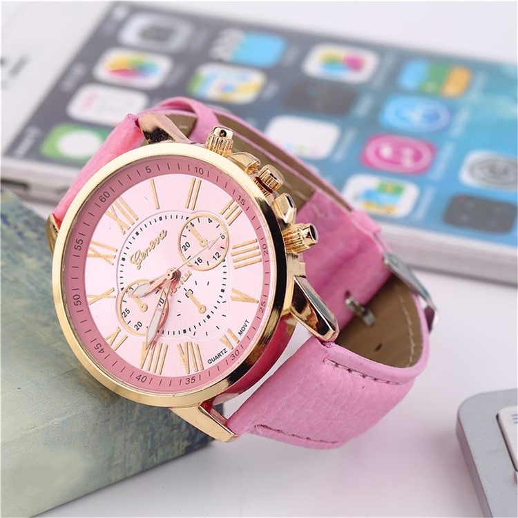 

Casual Numerals PU Leather Alloy Quartz Wrist Watch - Pink