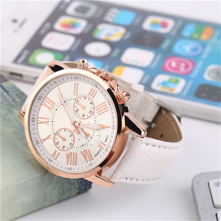 

Stylish Numerals PU Leather Alloy Quartz Movement Watch - White