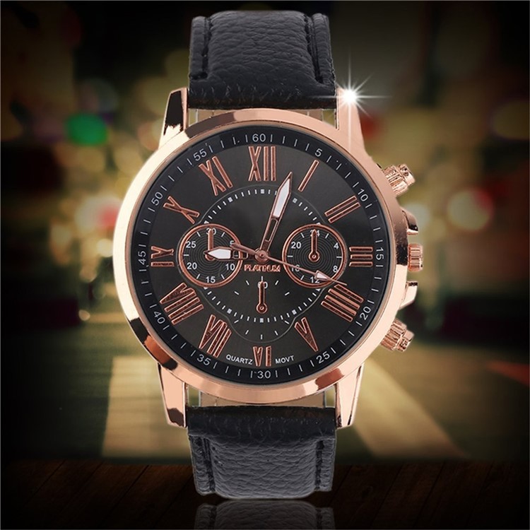 

Casual Numerals Alloy Quartz Wristwatch with PU Leather Strap - Black