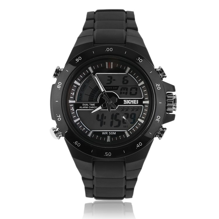 

1016 Cool and Fashion LED Dual Display Watch for Men - All Black