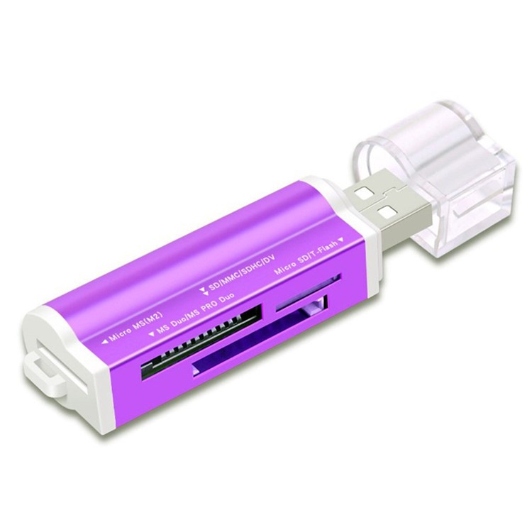 

Mini Multi-function USB 2.0 4-in-1 Metal Memory Card Reader - Purple